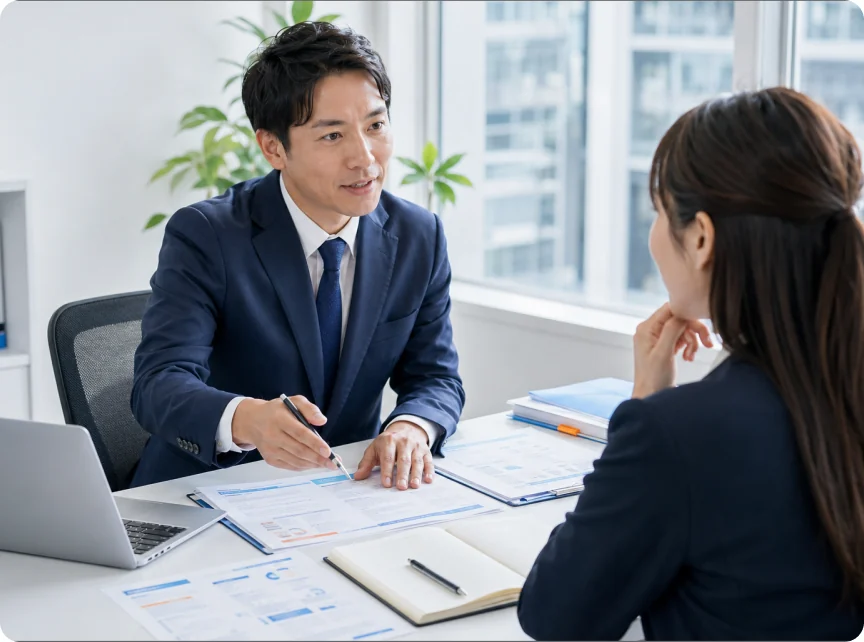 エージェントと面談する求職者